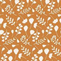 Autumn seamless pattern with hand drawn branches, leaves and flowers. vector