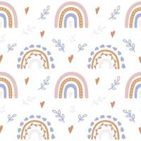 Trendy hand drawn print with rainbow in Boho style. vector