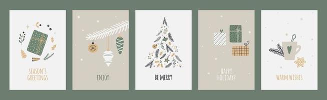 Hand drawn Christmas Greeting Cards set. vector