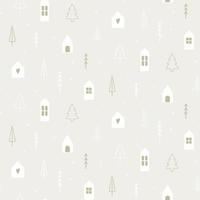 Winter seamless pattern with hand drawn Christmas trees and houses. vector