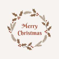Merry Christmas wreath with text on white background. vector