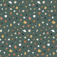 Terrazzo seamless pattern. Print in Classic italian type of floor style .  Vector abstract background with chaotic stains. Green, yellow, orange, black andd white colors.