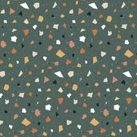 Terrazzo seamless pattern. Print in Classic italian type of floor style .  Vector abstract background with chaotic stains. Green, yellow, orange, black andd white colors.