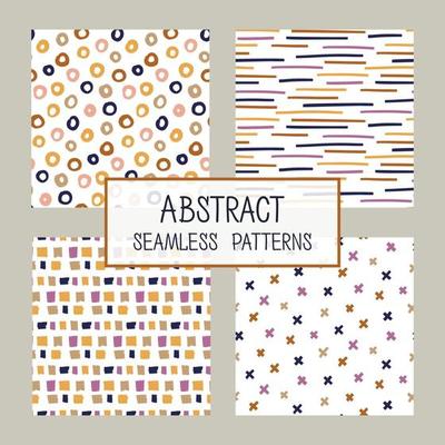 Abstract collage seamless patterns set. Vector background. Colorful hand drawn template. Good for fabric design.