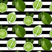 Seamless pattern with whole and sliced limes. Bright green Citrus. Vector wallpaper.