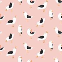 Modern childish seamless pattern with seagulls in vector. Cute cartoon seagulls.  Summer vacation. Good for print. vector