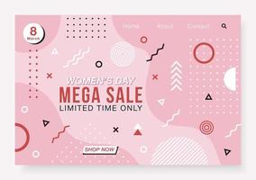 Vector banner with geometric forms, lines and dots in trendy memphis style.