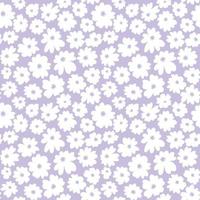Hand drawn seamless with simple white daisy flower on lavender color background. vector