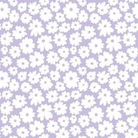 Hand drawn seamless with simple white daisy flower on lavender color background. vector