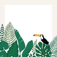 Trendy banner with tropical leaves,Toucan bird and space for text. vector