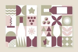 Abstract wine posters set in geometric style. vector