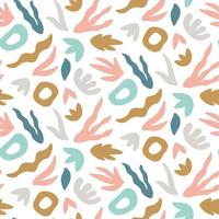 Abstract seamless pattern. Trendy print with hand drawn leaves and shapes. vector