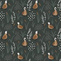 Hand drawn seamless pattern with cute Ducks in a reeds vector