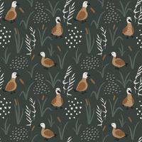 Hand drawn seamless pattern with cute Ducks in a reeds vector