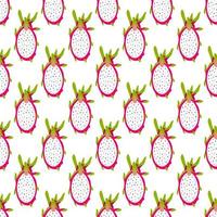 Seamless tropical pattern with bright sliced dragon fruit. vector