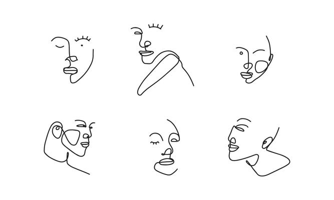 continuous line face hand drawn in vector illustration