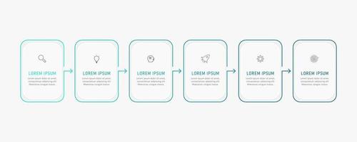 plantilla de diseño de etiquetas infográficas vectoriales con iconos y 6 opciones o pasos. se puede utilizar para diagramas de proceso, presentaciones, diseño de flujo de trabajo, banner, diagrama de flujo, gráfico de información. vector