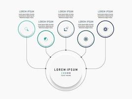 plantilla de diseño de etiquetas infográficas vectoriales con iconos y 5 opciones o pasos. se puede utilizar para diagramas de proceso, presentaciones, diseño de flujo de trabajo, banner, diagrama de flujo, gráfico de información. vector