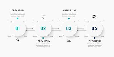 plantilla de diseño de etiquetas infográficas vectoriales con iconos y 4 opciones o pasos. se puede utilizar para diagramas de proceso, presentaciones, diseño de flujo de trabajo, banner, diagrama de flujo, gráfico de información. vector