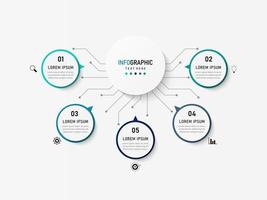 plantilla de diseño de etiquetas infográficas vectoriales con iconos y 5 opciones o pasos. se puede utilizar para diagramas de proceso, presentaciones, diseño de flujo de trabajo, banner, diagrama de flujo, gráfico de información. vector