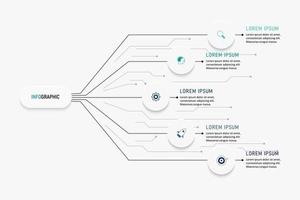 plantilla de diseño de etiquetas infográficas vectoriales con iconos y 5 opciones o pasos. se puede utilizar para diagramas de proceso, presentaciones, diseño de flujo de trabajo, banner, diagrama de flujo, gráfico de información. vector