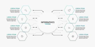 plantilla de diseño de etiquetas infográficas vectoriales con iconos y 8 opciones o pasos. se puede utilizar para diagramas de proceso, presentaciones, diseño de flujo de trabajo, banner, diagrama de flujo, gráfico de información. vector