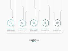 plantilla de diseño de etiquetas infográficas vectoriales con iconos y 5 opciones o pasos. se puede utilizar para diagramas de proceso, presentaciones, diseño de flujo de trabajo, banner, diagrama de flujo, gráfico de información. vector