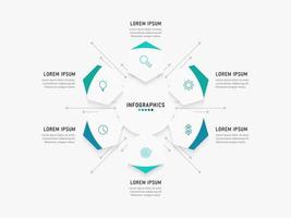 plantilla de diseño de etiquetas infográficas vectoriales con iconos y 6 opciones o pasos. se puede utilizar para diagramas de proceso, presentaciones, diseño de flujo de trabajo, banner, diagrama de flujo, gráfico de información. vector