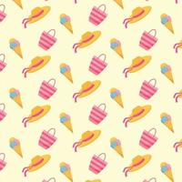 Summer pattern Cute beach bag capes and ice cream Vector illustration.