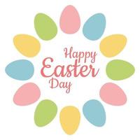 Colorful Easter eggs with the inscription Happy Easter Day on a light background. Vector image.