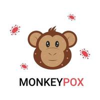 Monkeypox virus. Eruptions on the face and skin of monkeys on a white background. Infectious disease warning. Vector illustration.