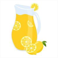 Lemonade. Glass jug with lemonade and lemon slices on a white background. Vector illustration.