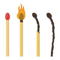Set of matches. Burning matches. Match in flat style. Vector illustration.