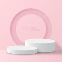 3d display product on minimal scene with geometric podium platform. Commercial pedestal in pink pastel square background.