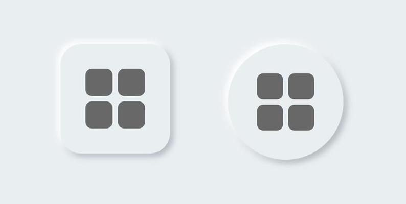 Main menu solid icon in neomorphic design style. Application list icon collection.