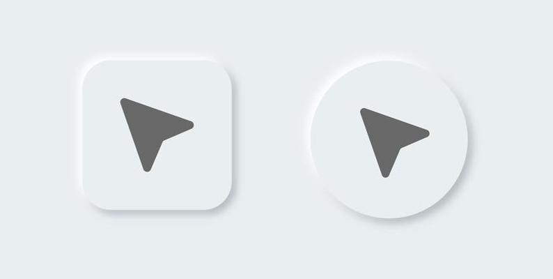 Computer cursor or pointer solid icon in neomorphic design style. Arrow pointer icon for apps or website.