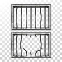 Prison Window And Broken Metallic Bars Set Vector