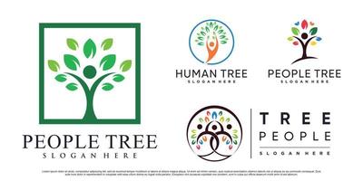 Set bundle of people tree logo design vector illustration with creative element Premium Vector