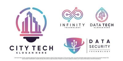 Set bundle of digital technology logo design illustration with creative element Premium Vector