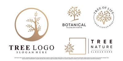 conjunto de ilustración de vector de diseño de logotipo de árbol de naturaleza con vector premium de elemento creativo