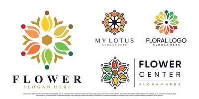 Set bundle of lotus flower logo design illustration with creative element Premium Vector