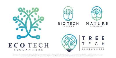 conjunto de plantilla de diseño de logotipo digital de tecnología de árbol con vector premium de concepto creativo