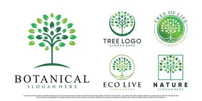 Set of nature tree logo design vector illustration with creative element Premium Vector