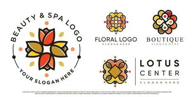 conjunto de ilustración de diseño de logotipo de belleza floral abstracta con vector premium de elemento creativo