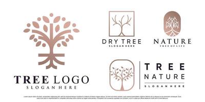 Set of nature tree logo design vector illustration with creative element Premium Vector