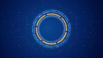 grafica in movimento della rotazione del cerchio blu con interfaccia tecnologica hud ui e sfondo astratto di elementi futuristici video