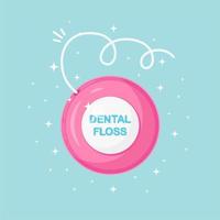 Plastic dental floss container. Oral hygiene, cleaning teeth. Vector design