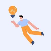 Young man flying with light bulb vector