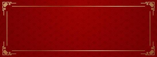 Banner template for Chinese New Year design with frame with traditional patterns. Vector illustration