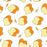 Soft bread and wheat grains, seamless pattern vector illustration.